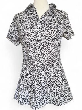 Black and White Floral Button Up Blouse